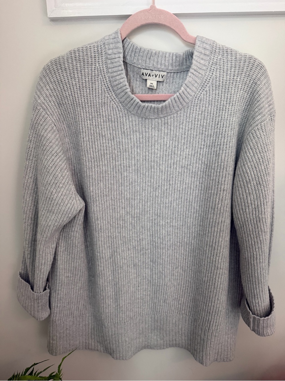 Ava & Viv Light Gray Ribbed Crewneck Sweater